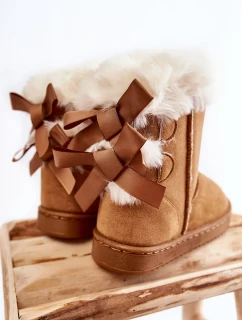 Dětské Teplé Sněhule Semišové s Mašlemi Béžove Funky