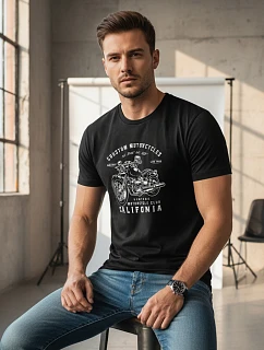 Pánske tričko s motorkárskou potlačou čierne FashionStreet NX050R