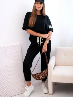 Dámsky viskózový set s krátkym rukávom a nohavicami čierny