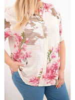 Dámske bavlnené Plus veľkosť V-neck blúzka s kvetinovým vzorom béžová