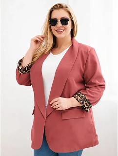Dámske sako vo veľkosti Plus Size s podšívkou s leopardím vzorom v hrdzavej farbe