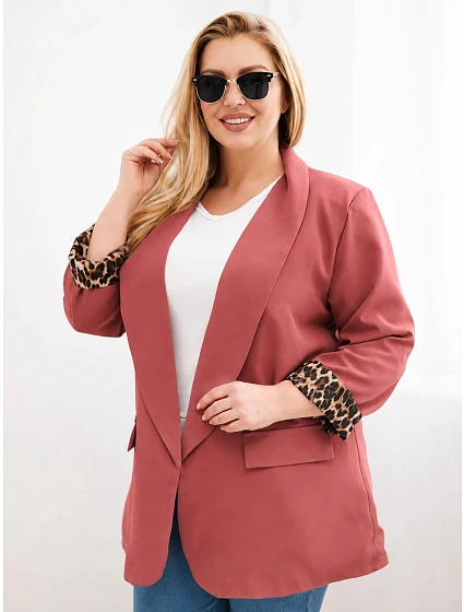 Dámské sako Plus Size s podšívkou v leopardí vzor model 22312249 - K-Fashion