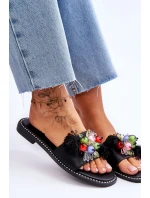 Pantofle s ozdobnými korálky model 21619232 Černé - S.Barski