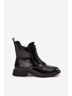 Lakované dámské kozačky z přírodní kůže model 21713802 Černé - D&A
