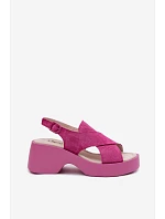Dámske kožené sandále na platforme S.Barski LR61-7005 Fuchsia