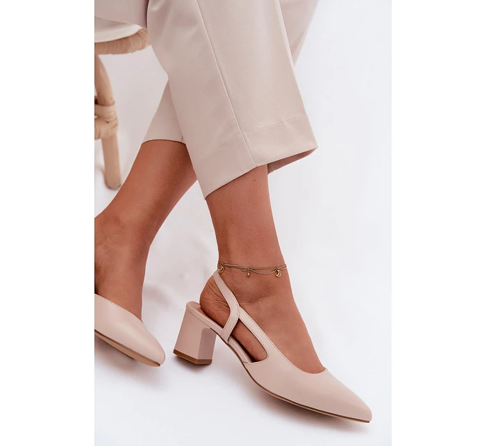 Dámské sandály na podpatku model 22123336 Krémová Růžová - SERGIO LEONE