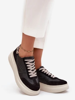 Dámske kožené tenisky na platforme s leopardím vzorom Zazoo - čierne