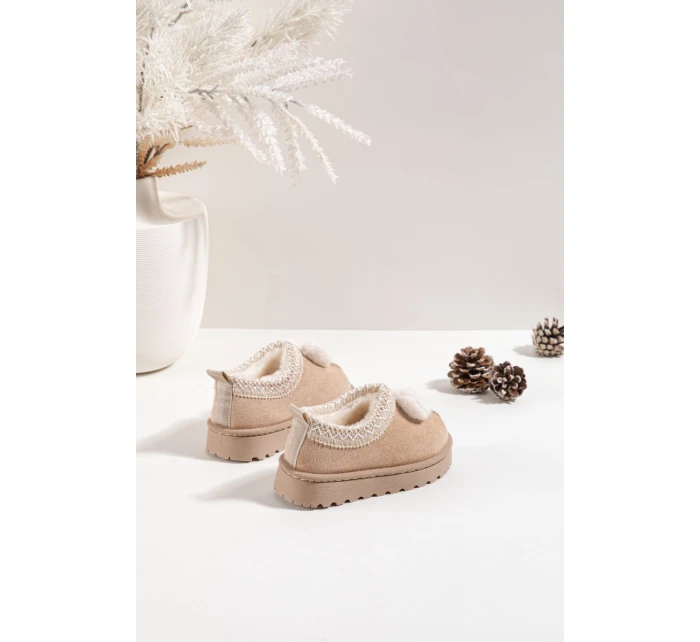 Detské snehové topánky s výšivkou a mašľou Daven - béžové Detské snehové topánky s výšivkou a mašľou Daven - béžové