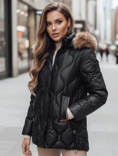 Dámska zimná bunda LUMORE prešívaná s kapucňou čierna FashionStreet TY4723