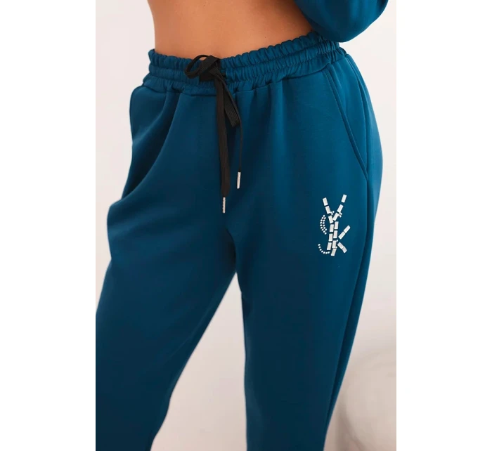 Dámská souprava s viskózou a ozdobami a model 21232439 kalhotami mořská - K-Fashion