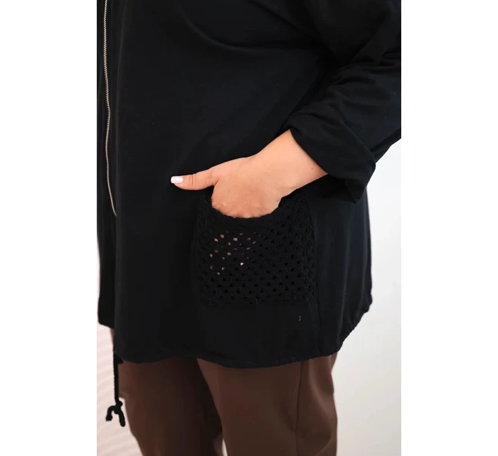 Dámská mikina Plus Size bavlněná oversize s dlouhým rukávem černá