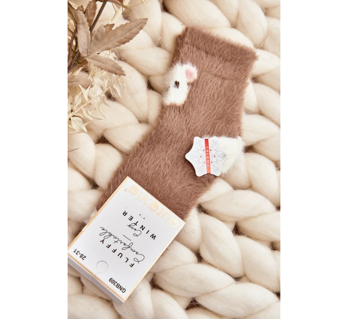 Futrzane Skarpety Dziecięce Z Misiem Brązowe