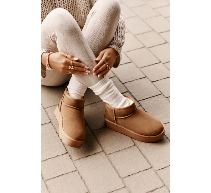 Skórzane Zamszowe Śniegowce Na Platformie Camel Nereviana Skórzane Zamszowe Śniegowce Na Platformie Camel Nereviana