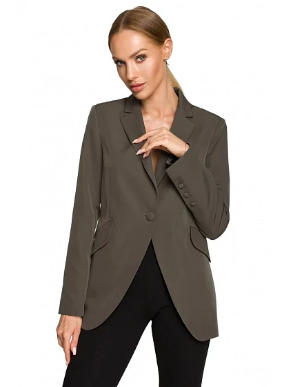 Sako s asymetrickými kapsami na knoflík khaki barva model 18004283 - Moe