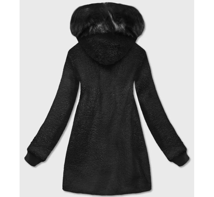Dámska bunda z jahňacej kože s kapucňou čierna (h-1030-01)