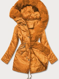 Oranžová dámska bunda s kožušinou (5m762-254)