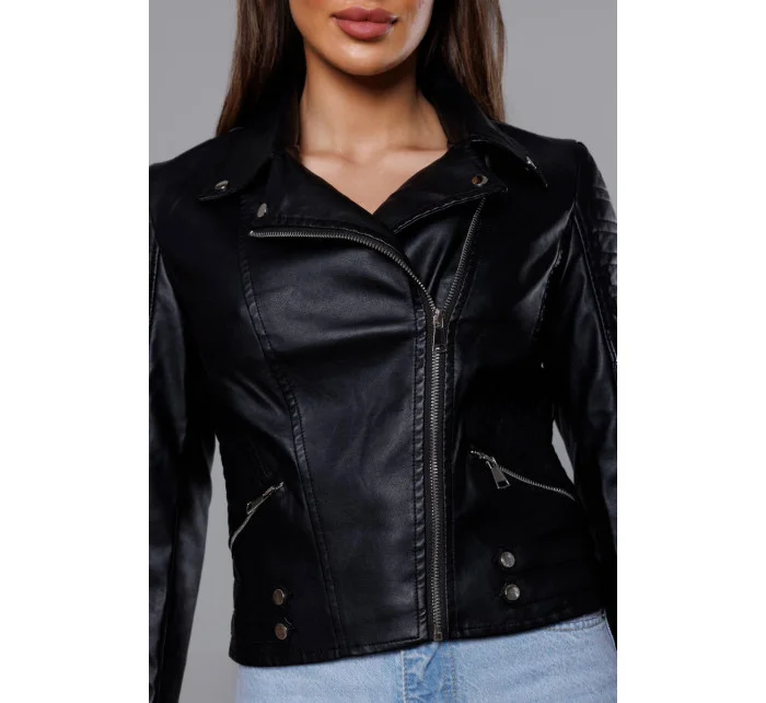 Krátka čierna bunda ramoneska s golierom (11Z8031) Krátka čierna bunda ramoneska s golierom (11Z8031)