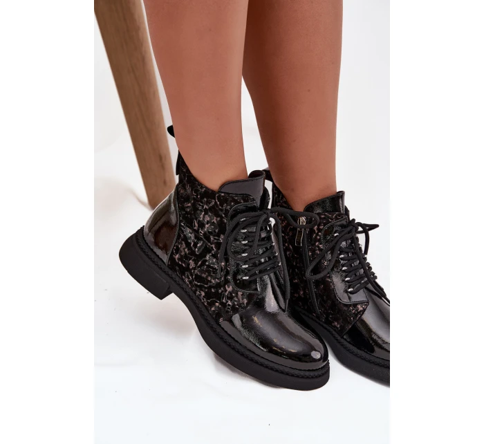 Lakierowane Botki Damskie Ocieplane D&A CR52-613 Czarne