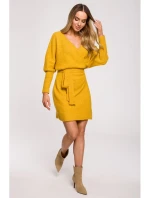 M631 Zavinovacie svetrové šaty s viazaním - medové M631 Zavinovacie svetrové šaty s viazaním - medové