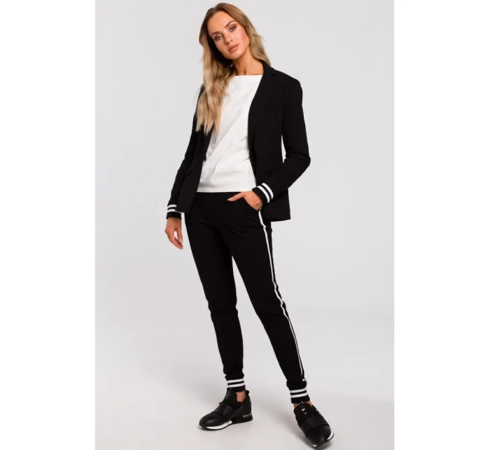 M459 Blejzer s pruhovanými rebrovanými manžetami - čierny