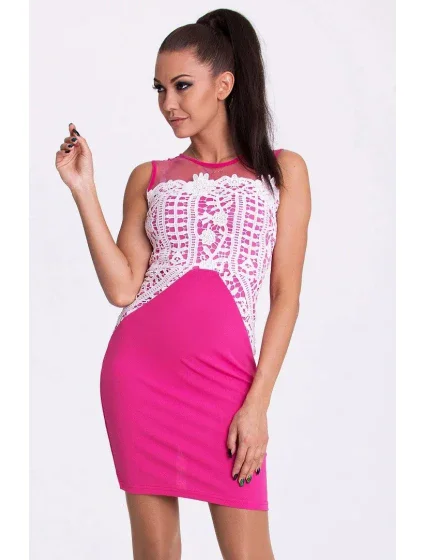 EMAMODA dámske spoločenské šaty s výšivkou fuchsie - Ružová / L - EMAMODA