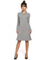 Dámske trapézové šaty s rebrovaným lemom B044 sivé - BEwear