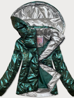 Krátká lesklá dámská bunda v lahvově zelené barvě model 16151333 - MHM