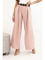 Dámske nohavice so širokými nohavicami a opaskom tmavo púdrovo ružovej farby
