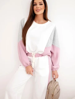 Dámska súprava s voľnou mikinou a nohavicami so širokými nohavicami tmavoružová