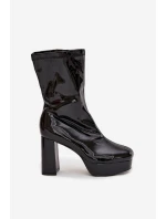 Lakierowane Botki Damskie Na Platformie I Słupkowym Obcasie Czarne Calvessa Lakierowane Botki Damskie Na Platformie I Słupkowym Obcasie Czarne Calvessa