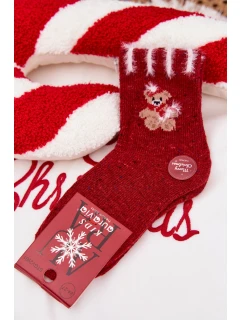 Dětské Vánoční Ponožky S Medvídkem Alpaka Vlna Červené