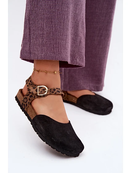 Kožené semišové dámské sandály s uzavřenými prsty Maciejka H7365-01 Černé