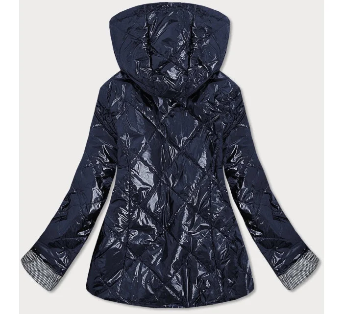 Tmavo modrá lesklá dámska prešívaná bunda (B9573)