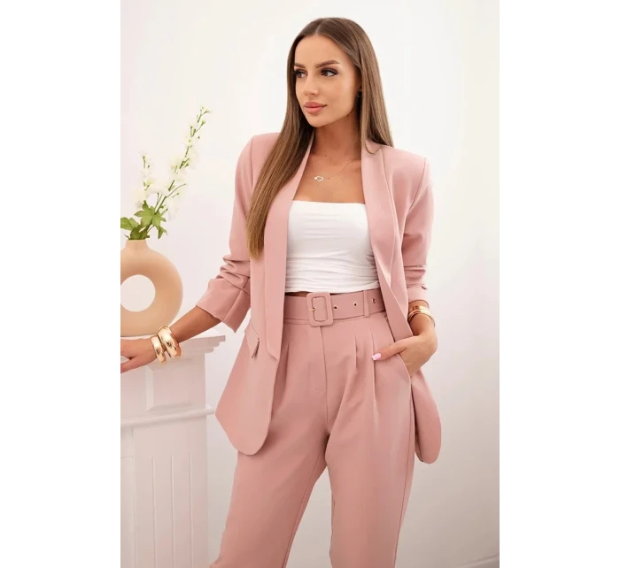 Elegantná súprava saka a nohavíc v púdrovo ružovej farbe