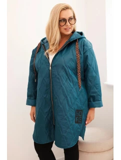 Dámská bunda Plus Size prošívaná s kapucí a nápisem HOPE mořská