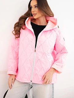 Dámska jarná prešívaná bunda s kapucňou a zipsom candy pink