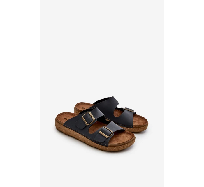 Lehké pohodlné pánské žabky s přezkami model 21665699 modré - Inblu