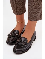 Dámské polobotky na ploché podrážce s ozdobnými květinami Černé Tavillette