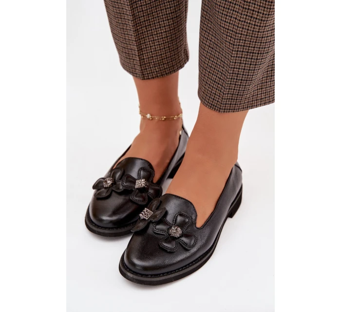 Dámské polobotky na ploché podrážce s ozdobnými květinami Černé Tavillette