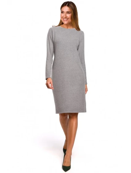 model 18002182 Svetrové šaty s dlouhými rukávy šedé - STYLOVE model 18002182 Svetrové šaty s dlouhými rukávy šedé - STYLOVE