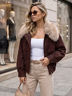 Dámska zimná semišová bunda s kožušinou, vínová, FashionStreet TY5696