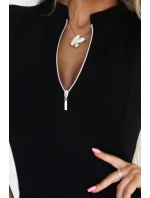 Černé dámské rozšířené šaty se zipem ve přední části model 20618659 - numoco Černé dámské rozšířené šaty se zipem ve přední části model 20618659 - numoco