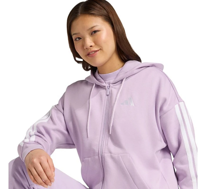 Dámska fleecová mikina adidas Essentials 3-Stripes s kapucňou a zipsom fialová JY3080 Dámska fleecová mikina adidas Essentials 3-Stripes s kapucňou a zipsom fialová JY3080