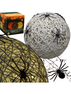 DEKORATÍVNA GUĽOVÁ LED PAVÚK LAMPA 15CM HALLOWEEN BIELA