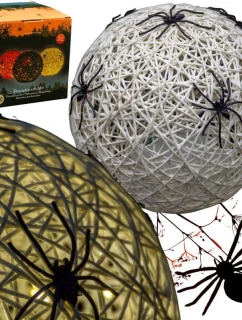 DEKORATÍVNA GUĽOVÁ LED PAVÚK LAMPA 15CM HALLOWEEN BIELA