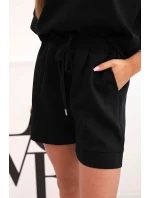 Dámsky maslový set s blúzkou s krátkym rukávom a šortkami s gumičkou čierny