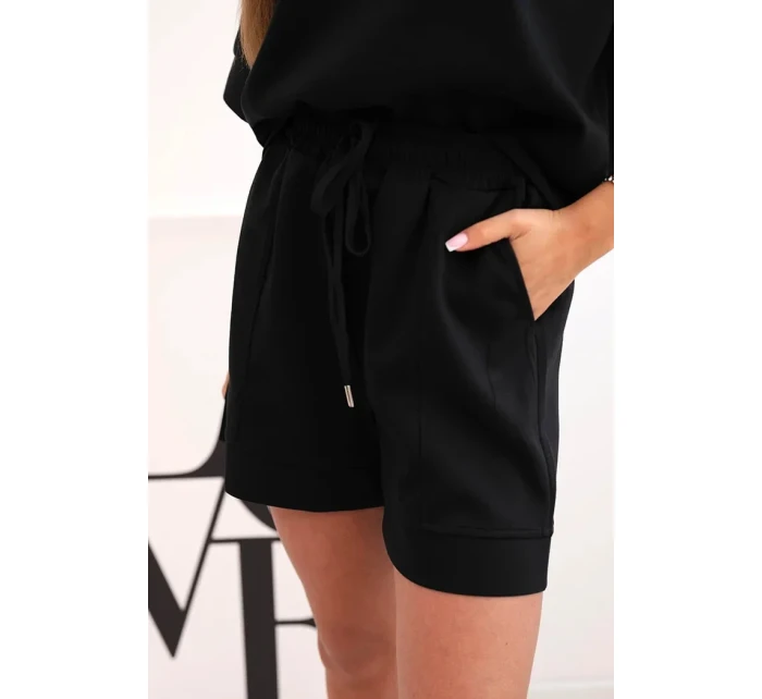 Dámsky maslový set s blúzkou s krátkym rukávom a šortkami s gumičkou čierny