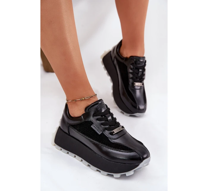 Skórzane Damskie Sneakersy Na Platformie Big Star RR274873 HI-POLY SYSTEM Czarne