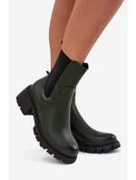 Botki Damskie Na Klocku Eko Skórzane Ciemnozielone Kyra Botki Damskie Na Klocku Eko Skórzane Ciemnozielone Kyra