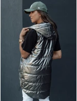 Dámská prošívaná dlouhá vesta s kapucí tmavě šedá Dstreet model 21979290 - FashionStreet